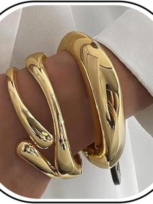 14K Gold Plated Chunky Bangle Set