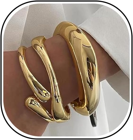 14K Gold Plated Chunky Bangle Set