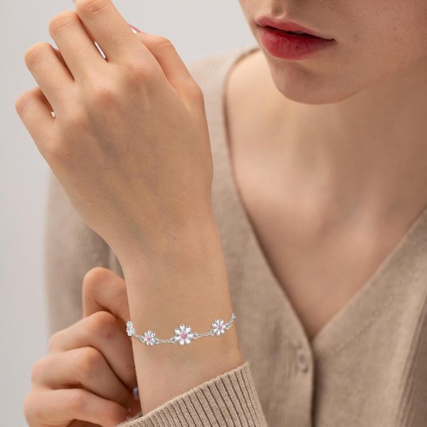 Adjustable Silver Daisy CZ Bracelet