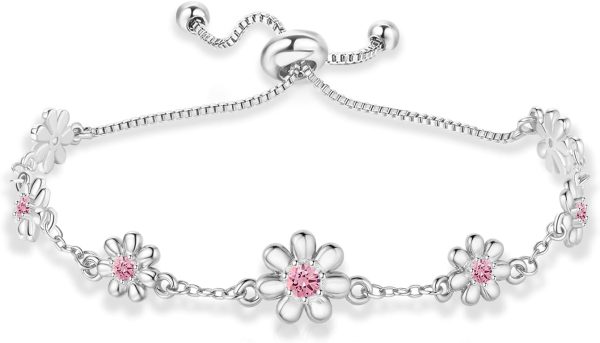 Adjustable Silver Daisy CZ Bracelet