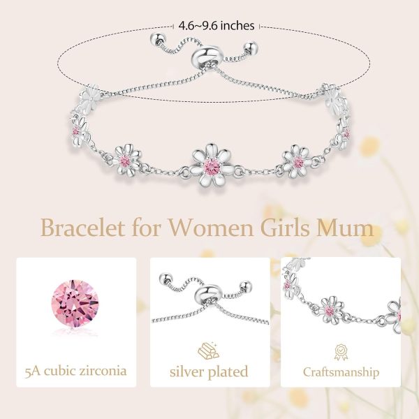 Adjustable Silver Daisy CZ Bracelet