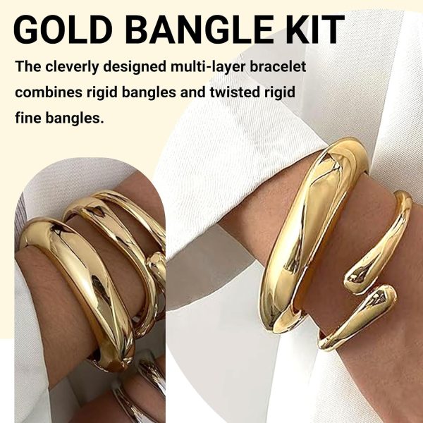 14K Gold Plated Chunky Bangle Set